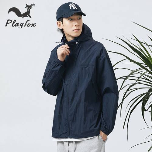 PLAYFOX2024夏季新款纯色冰沙连帽防晒衣皮肤衣情侣款—F042MJ062