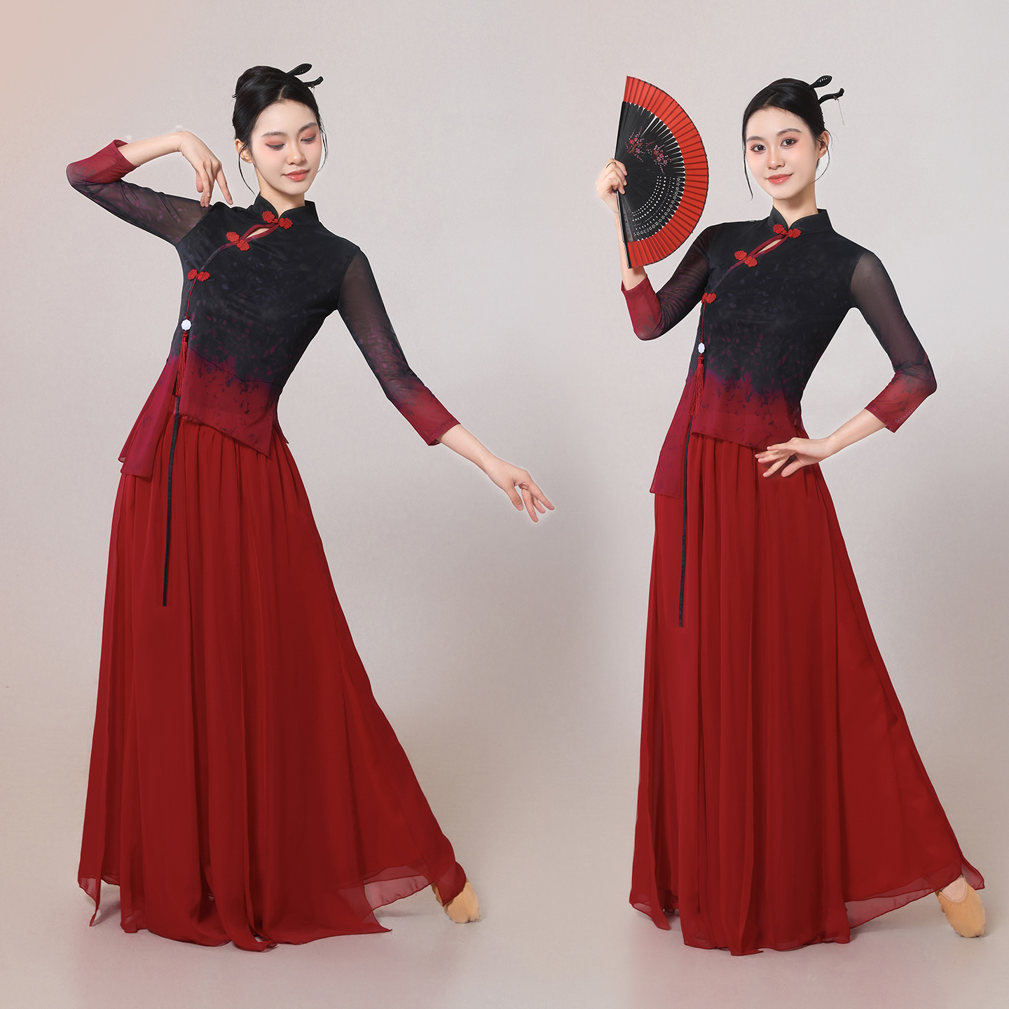 古典舞服中国红演出表演扇舞伞舞