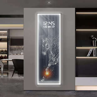 马到成功玄关装饰画骏马钟表挂钟客厅走廊过道数显电子屏时钟挂墙