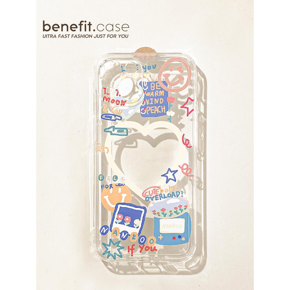 benefit日韩卡通爱心相框涂鸦适用15苹果13promax手机壳iphone12