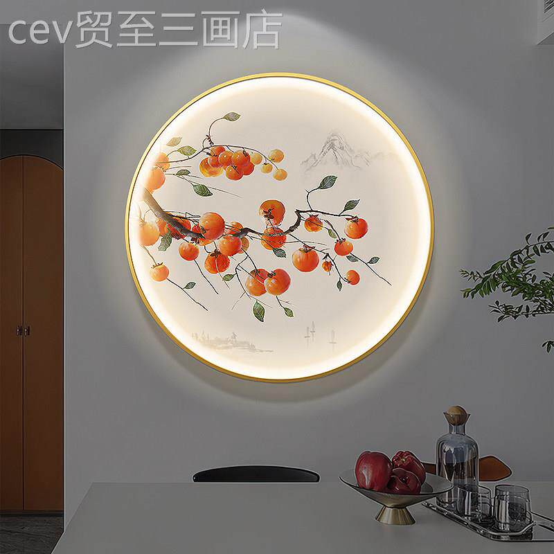 网红款柿餐子手绘油画式新中玄关厅挂画玄圆幻事事如新意形装饰画