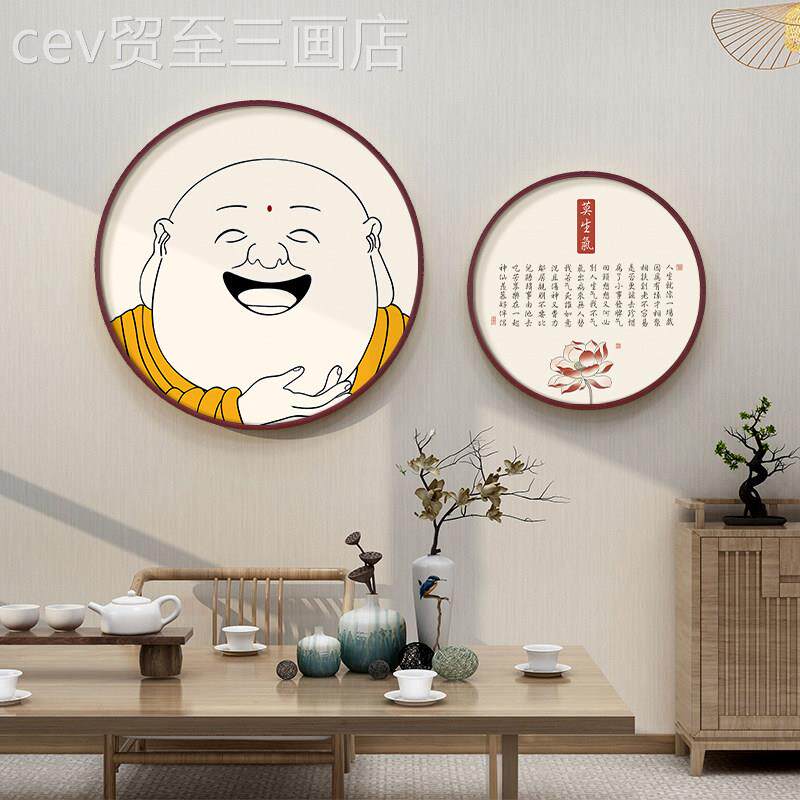 网红莫生气画字佛弥勒佛像挂画新中式景茶室背墙饰装画圆形玄关系