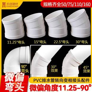 PVC排水管接头微偏弯头偏置小角度11.25度15度22.5度30度5075 110