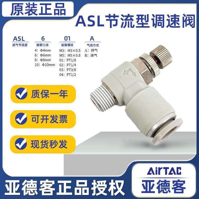 原装亚德客ATC气动调速接头节流阀ASL4/6/8/10/12-M5/01/02/03/04