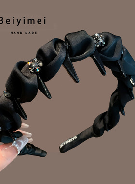 超好看的高级发箍女2025新款日常外带黑色发卡头饰高颅顶水钻头箍