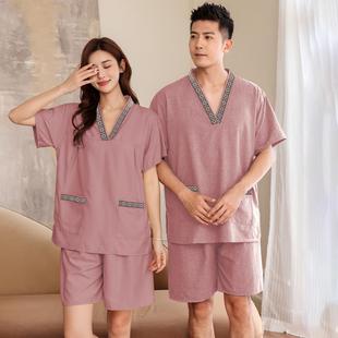 纯色200斤汗蒸服女情侣大码 新款 男桑拿服足疗洗浴浴衣家居睡衣