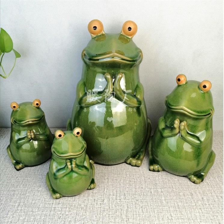 石湾公仔陶瓷摆件青蛙幸福蛙可爱荷叶禅意茶几生日结婚乔迁车载创