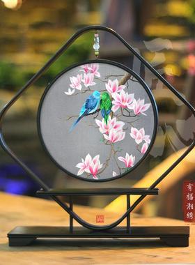 有福湘绣博古架摆件千里江山手工刺绣非苏绣装饰双面绣结婚礼物