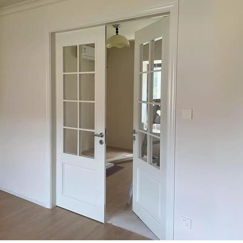 实木双开门法式对开门定制现代简约格子玻璃门厨房门推拉门卧室门