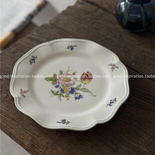 甜品点心餐盘餐厅家用法式 中古风浪漫花卉陶瓷盘子 复古西餐彩绘