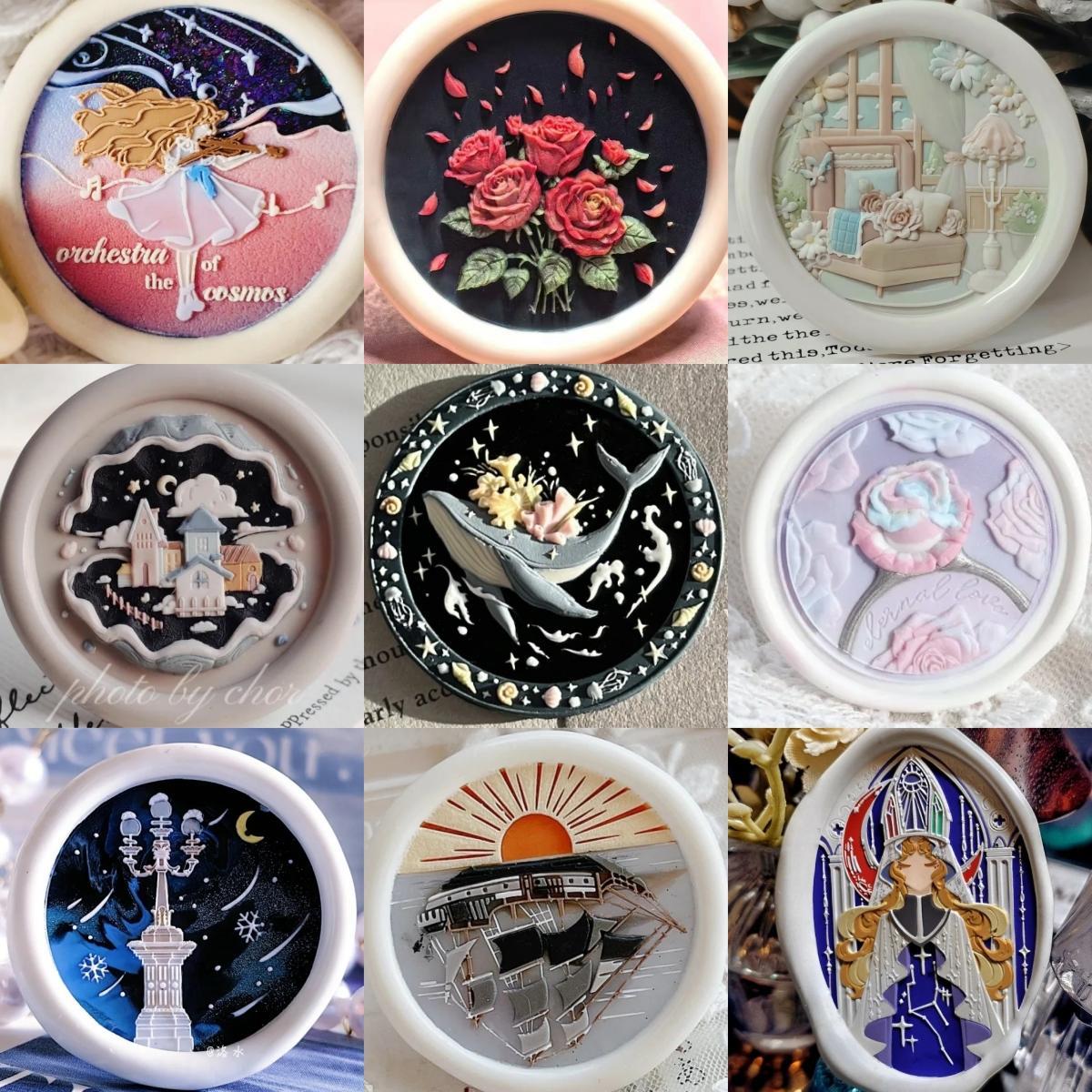 火漆印章章头浮雕玫瑰鲸韵梦灵精雕路灯圣诞邮票空白电影票黄铜头