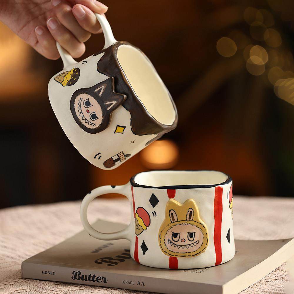 拉布布方口创意陶瓷马克杯水杯景德镇咖啡杯子卡通可爱牛奶杯办公