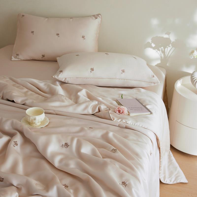 HJ轻奢高级感兰精天丝夏被四件套绣花夏季床上用品2025新款