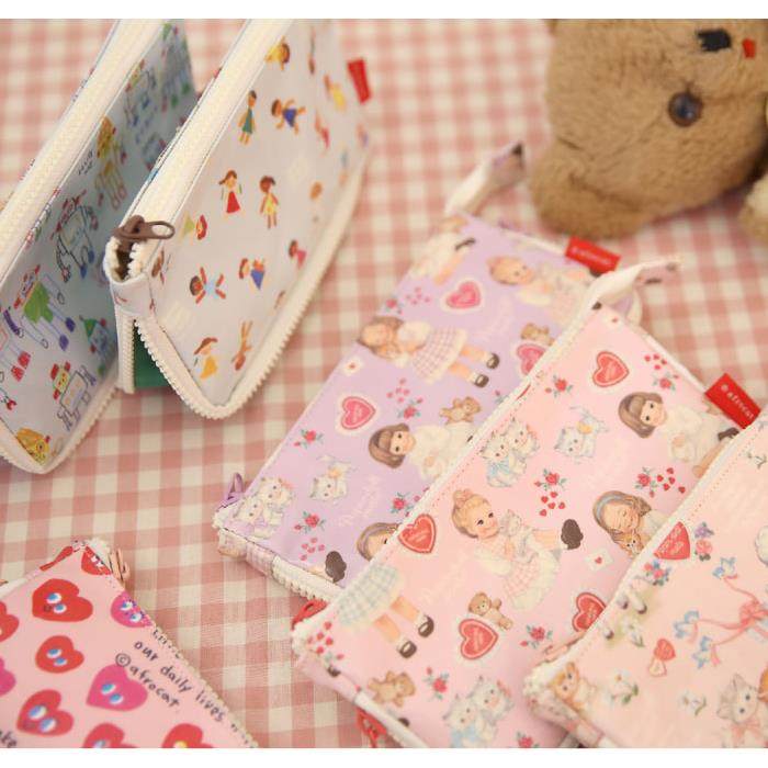 韩国afrocat可爱甜美洋娃娃卡通拉炼 炼 ins风防水性笔袋