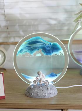 发光宇航员流沙画卧室桌面摆件客厅玄关装饰品小夜灯生日礼物小众
