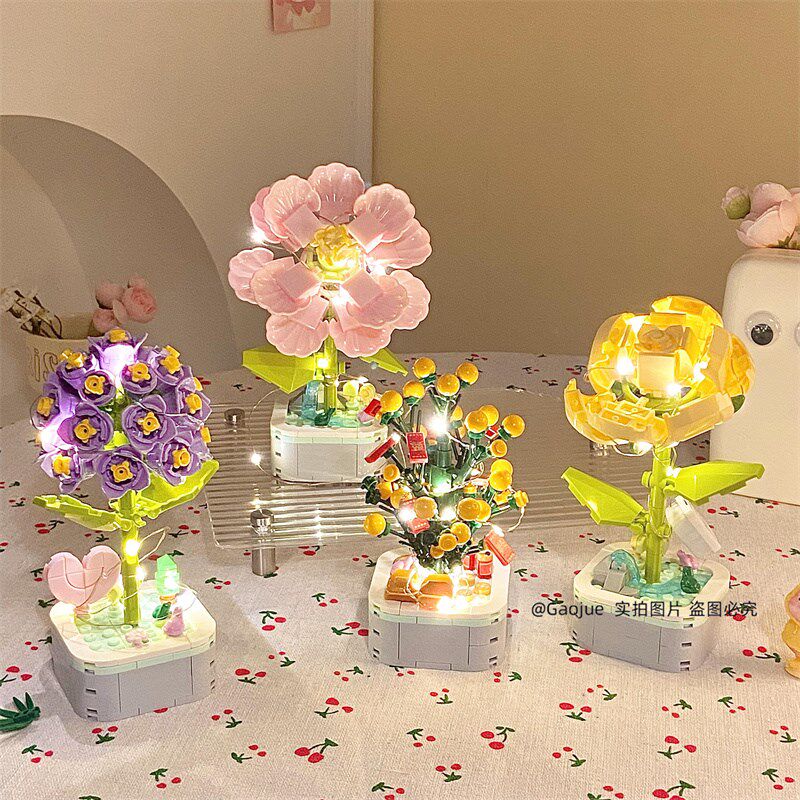 速发母颗节礼物花束积木向日葵芙蓉花盆栽微粒亲小益智拼装玩具