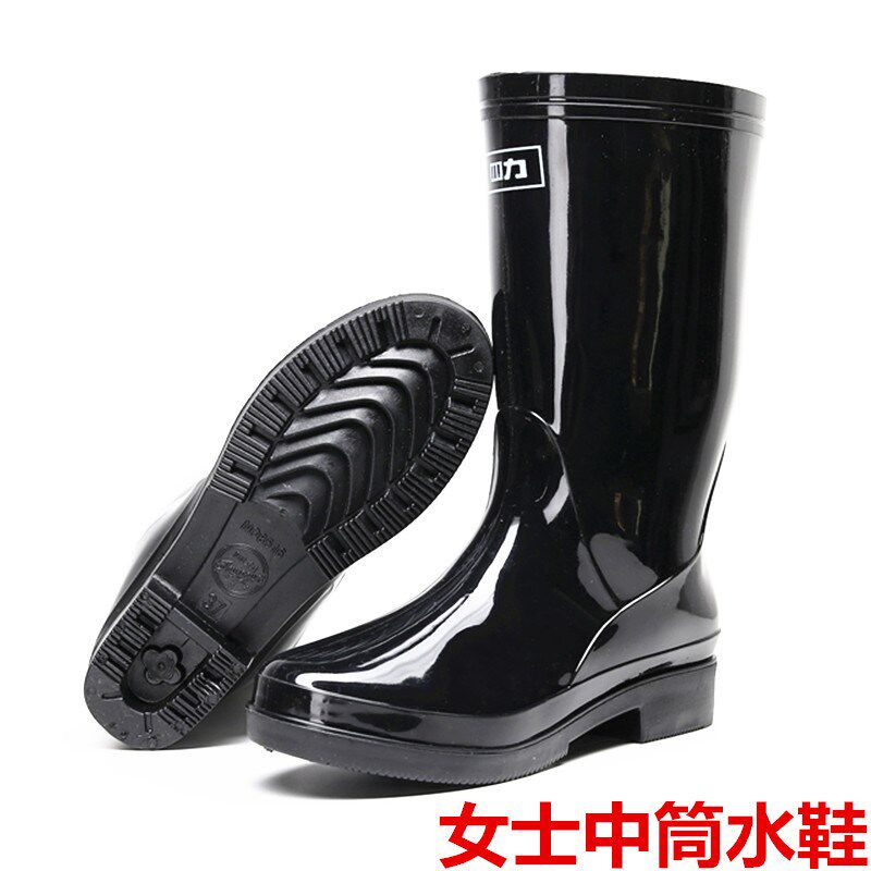 速发全黑士中筒雨靴雨鞋水鞋保暖鞋棉雨靴劳保鞋半高筒胶靴水靴