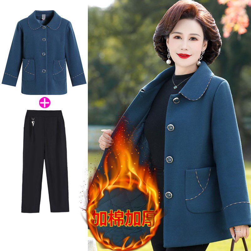 速发妈中加秋冬毛呢外套加棉装厚洋气上衣妈老年人时贵妮子大衣