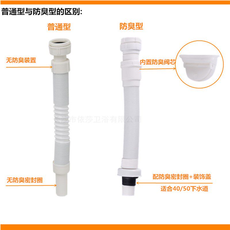现货速发厨房水槽菜盆下水器软管40/45/58mm内螺纹伸缩钢丝加长防