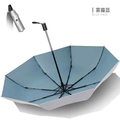 现货速发防晒双层UPF50钛银+零透光黑胶三折遮伞防紫外线太伞男