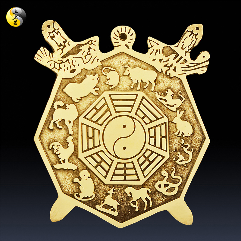速发铜双剑十二生肖八卦盾牌摆件 纯铜平面八卦挂子 家用尖冲路角