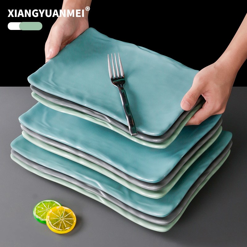 速发2用2商密胺餐具盘子50长方形火锅店菜盘餐盘仿瓷塑料烤肉烧烤