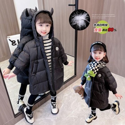 女童羽绒服2025冬装新款女宝中长款连帽轻薄羽绒上衣小女孩羽绒袄