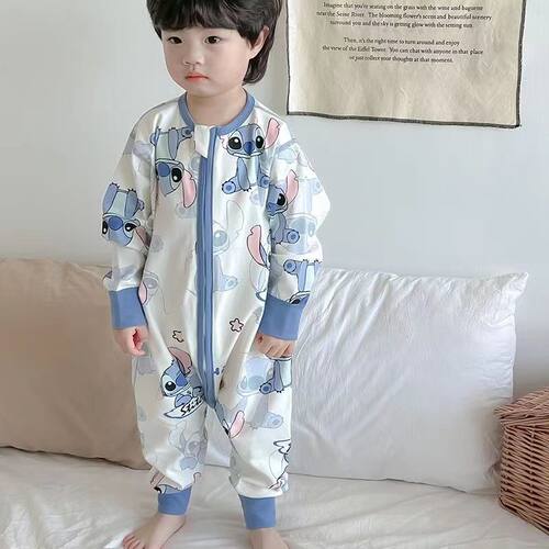 春秋款男童卡通家居服秋冬德绒长袖保暖睡衣女宝宝拉链睡袋连体衣