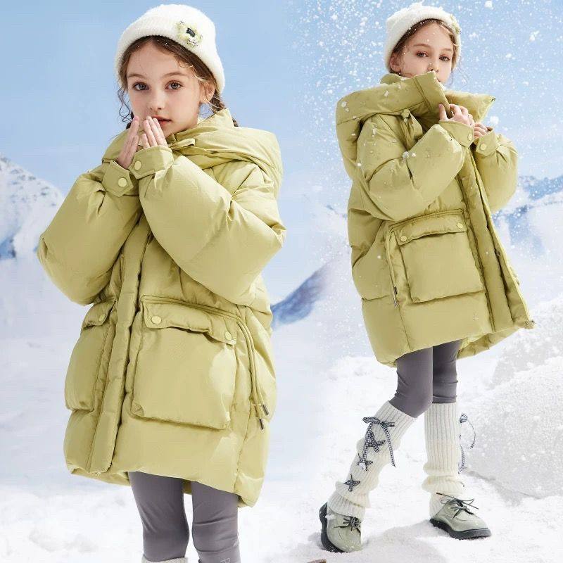 中大童冬季新款中长款韩版羽绒服洋气女童糖果色加厚三防外套