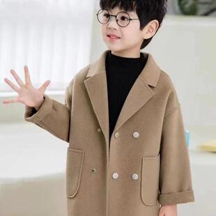 男童呢子大衣秋冬外套2025秋冬新款儿童宝宝洋气双面尼小西装套装
