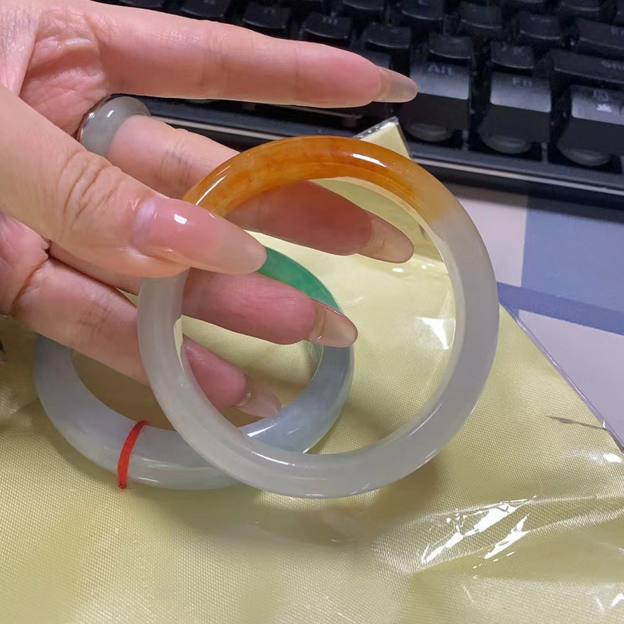 【精品】缅甸天然翡翠冰糯种玉石黄翡正圈贵妃圆条手镯子女款
