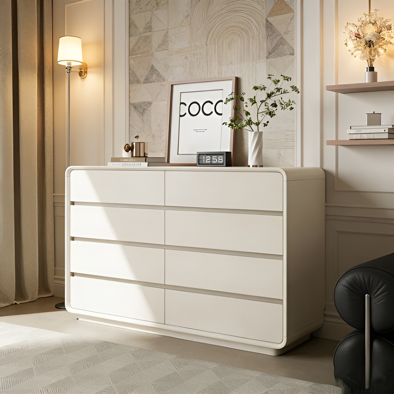 实木烤漆斗柜大容量简约收纳柜客厅抽屉柜八斗柜奶油风卧室床尾柜