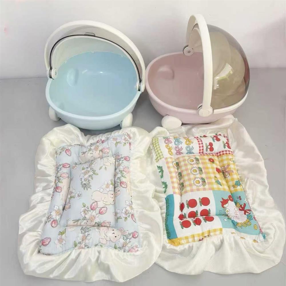 棉花娃娃娃用收纳盒娃床垫床品公仔玩偶bjd提篮摇篮推车花边垫