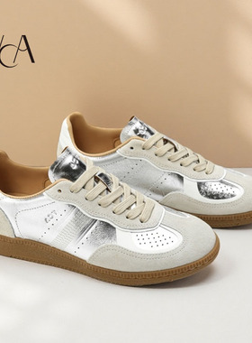 VCA头层牛皮德训鞋女真皮平底鞋软底不累脚休闲鞋夏季板鞋运动鞋