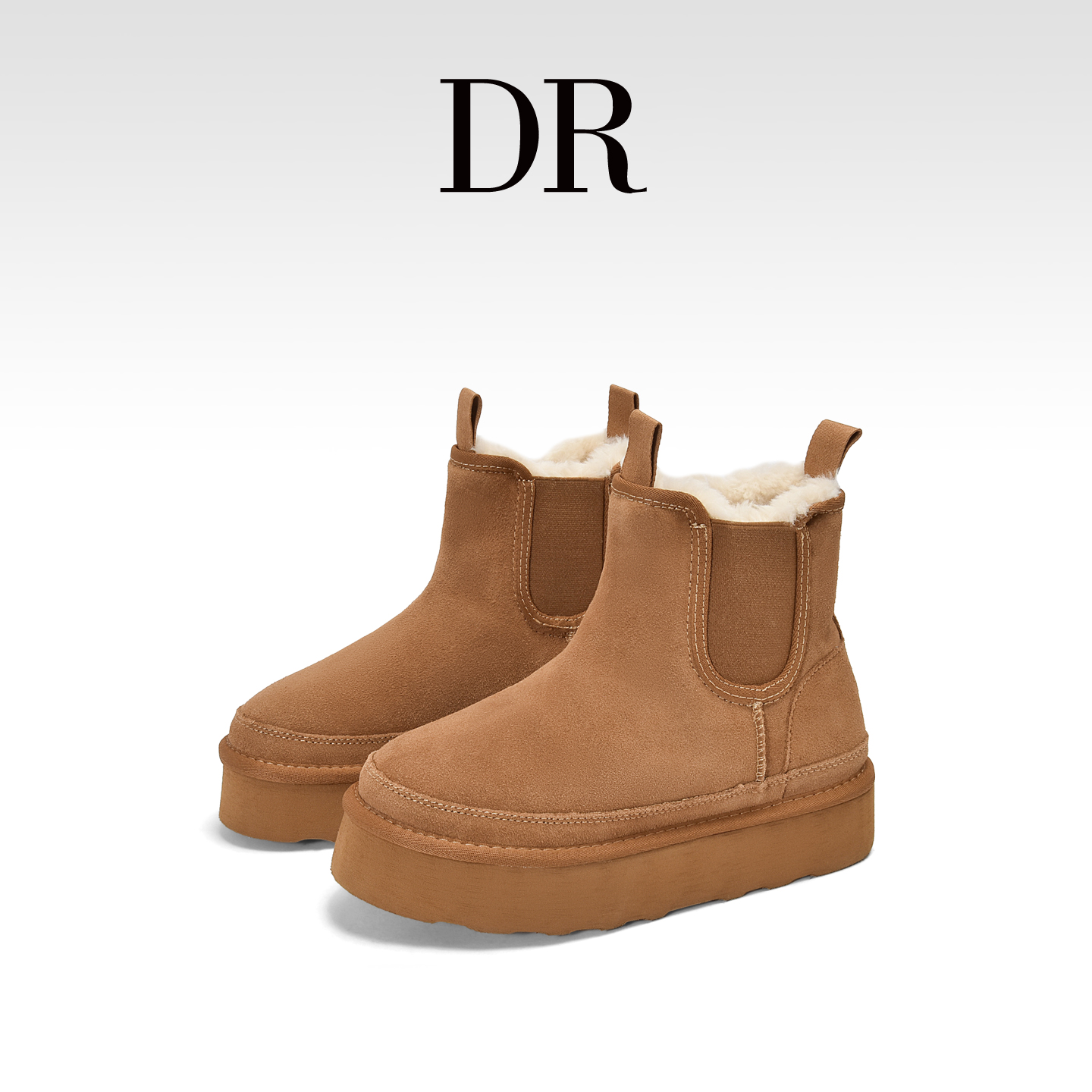 加绒保暖雪地靴厚底增高真皮棉靴