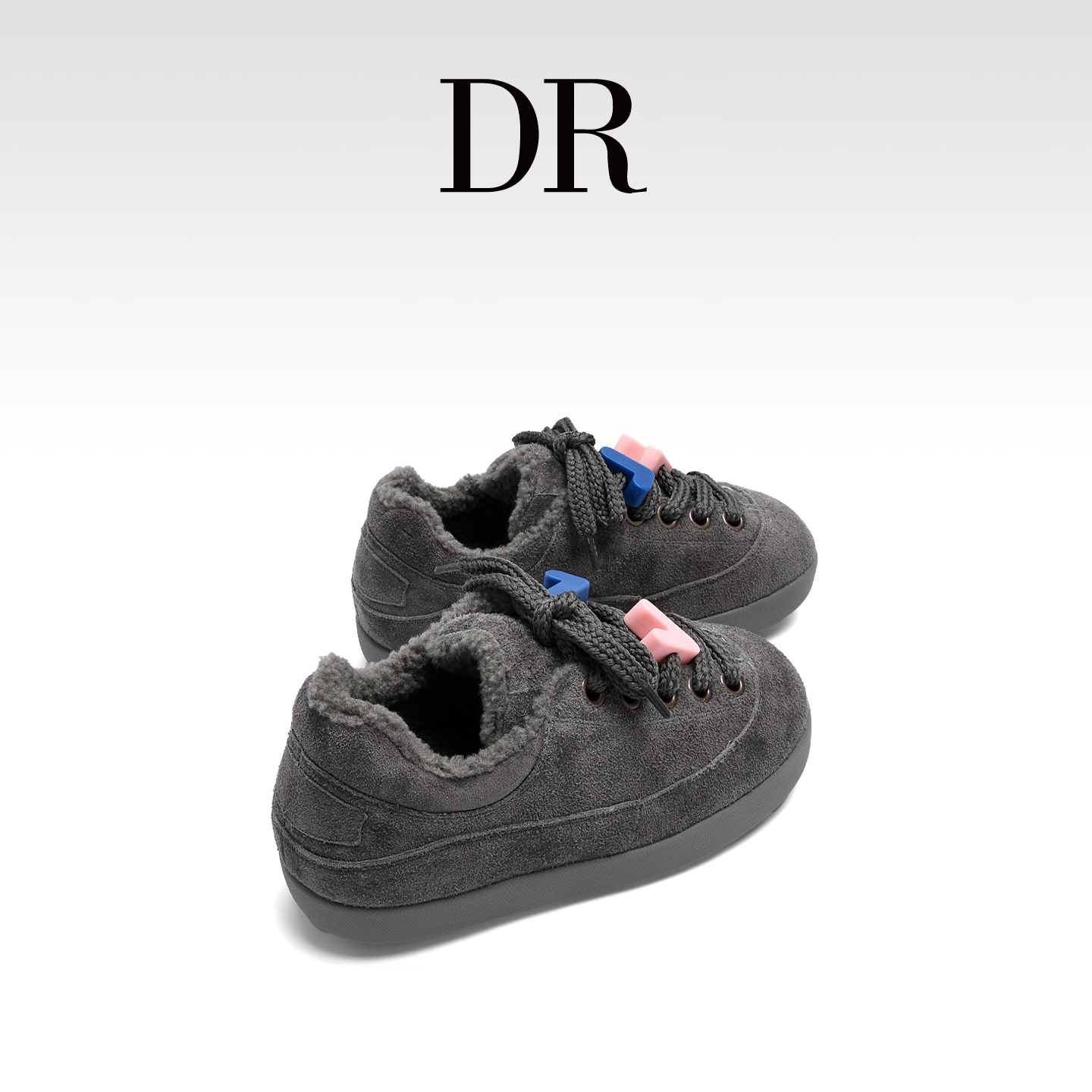 字母丑萌厚底加绒加厚保暖德训鞋