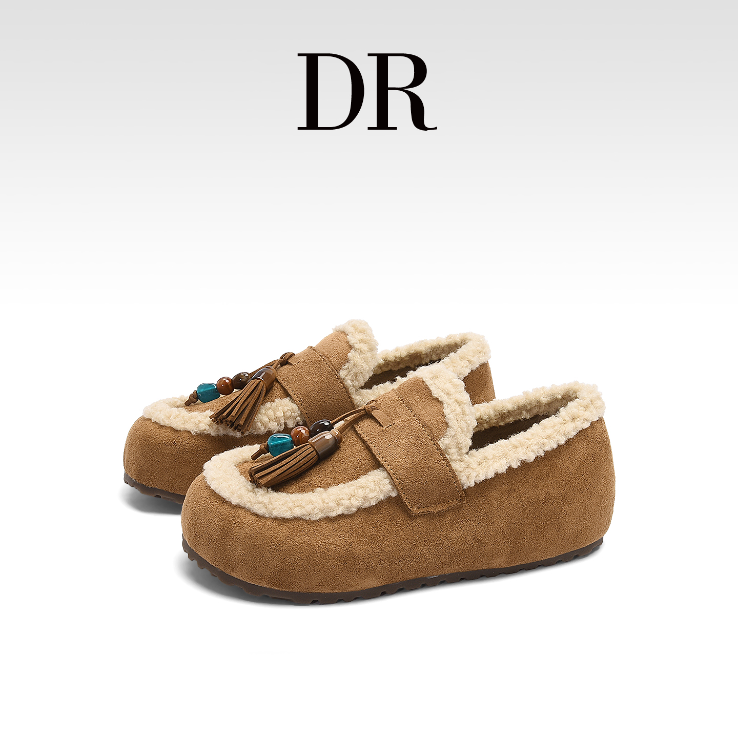 民族风真皮加绒懒人一脚蹬勃肯鞋