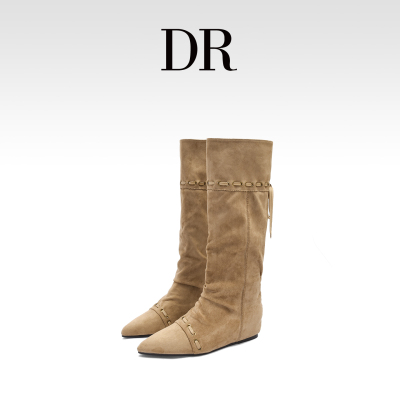 内增高显瘦不过膝平底尖头堆堆靴