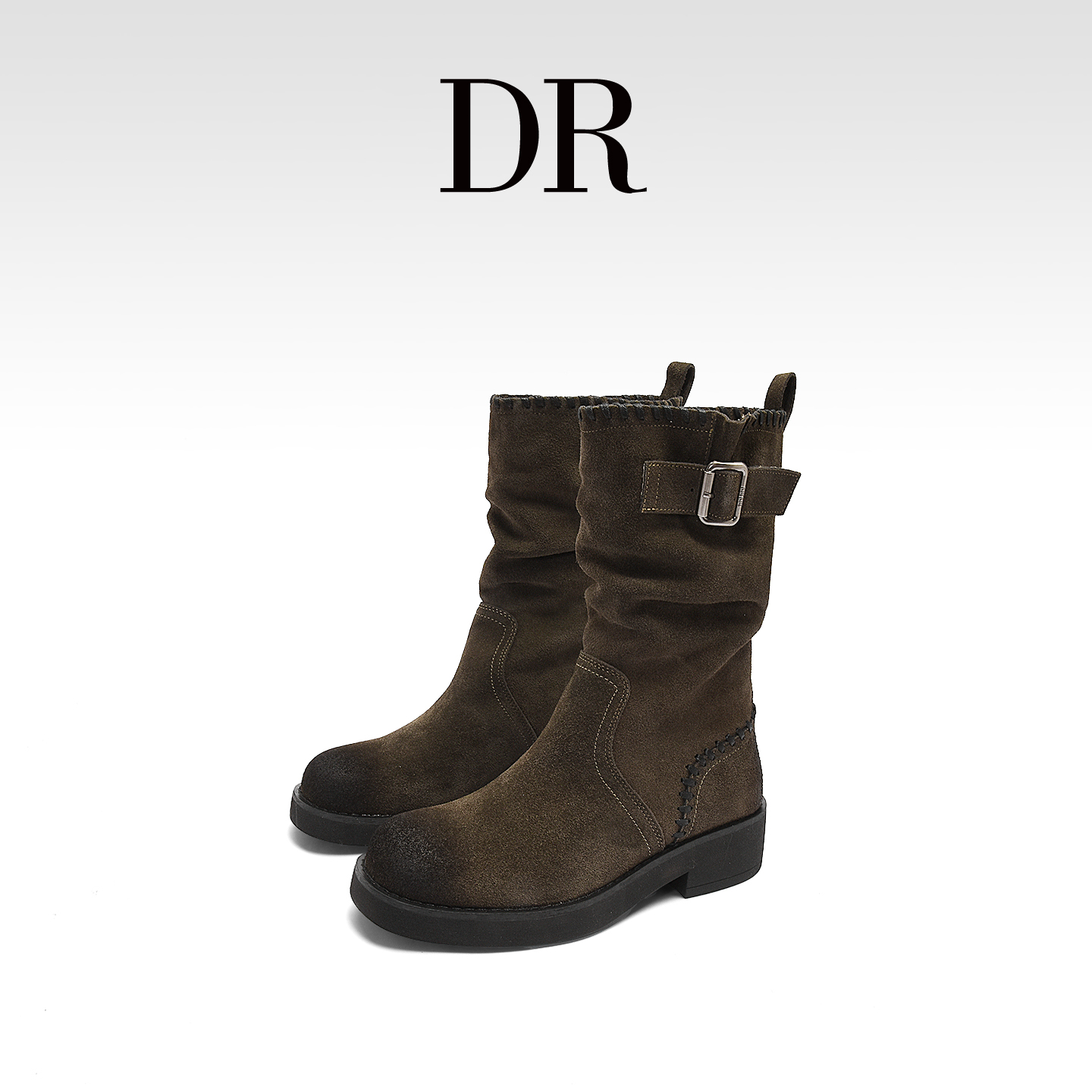 英伦风皮带扣真皮复古厚底马丁靴