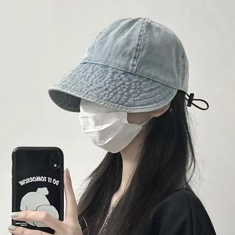 牛仔渔夫帽夏季女款百搭素颜盆帽遮脸大头围时尚鸭舌防晒太阳帽子