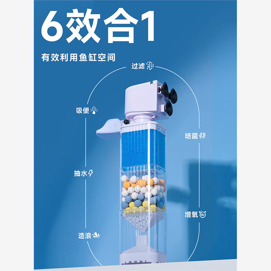 鱼缸过滤器氧气泵增氧过滤一体三合一系统水循环泵小型鱼缸水泵