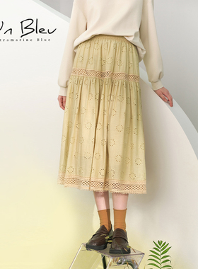 蕾丝半身裙女夏季2024新款时尚洋气漂亮好看独特女装纯棉黄色裙子