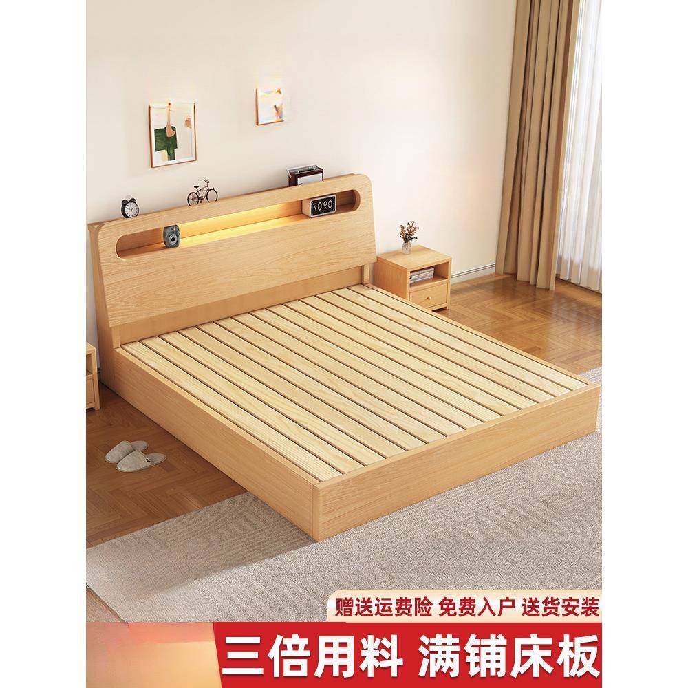 床实木床现代简约1米8双人床出租房用1.5家用经济型床1.2单人床架