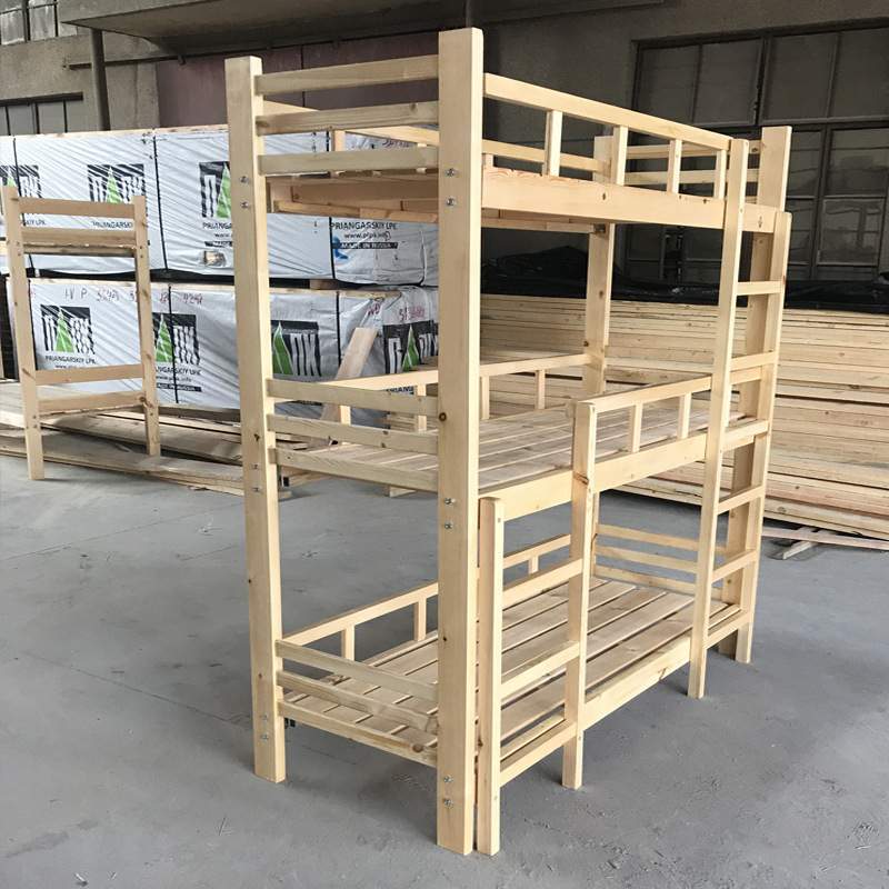 带护栏三层床上下铺子母床幼儿园托班午休木床学生宿舍高低实木床