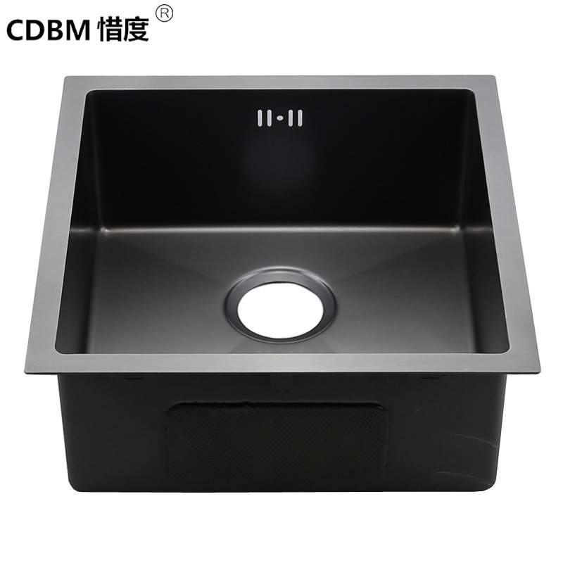 现货供应不锈钢手工水槽单槽水斗正方形手工盆吧台单盆黑色45*45
