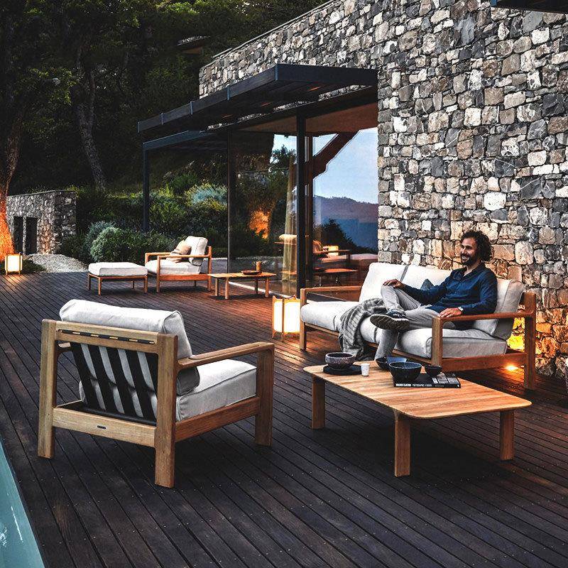 北欧户外沙发阳台庭院花园露天防水防晒高端柚木沙发茶几组合家具