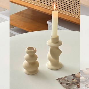 素胚陶瓷烛台简约小众高级感蜡烛台座桌面装 饰摆件ins拍照道具