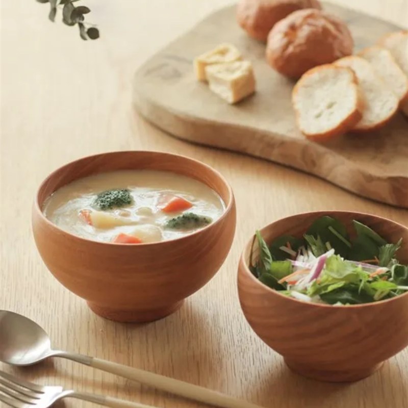 圆润温暖的木碗 日本制SONOBE日式樱木榉木胡桃木质家用饭碗汤碗