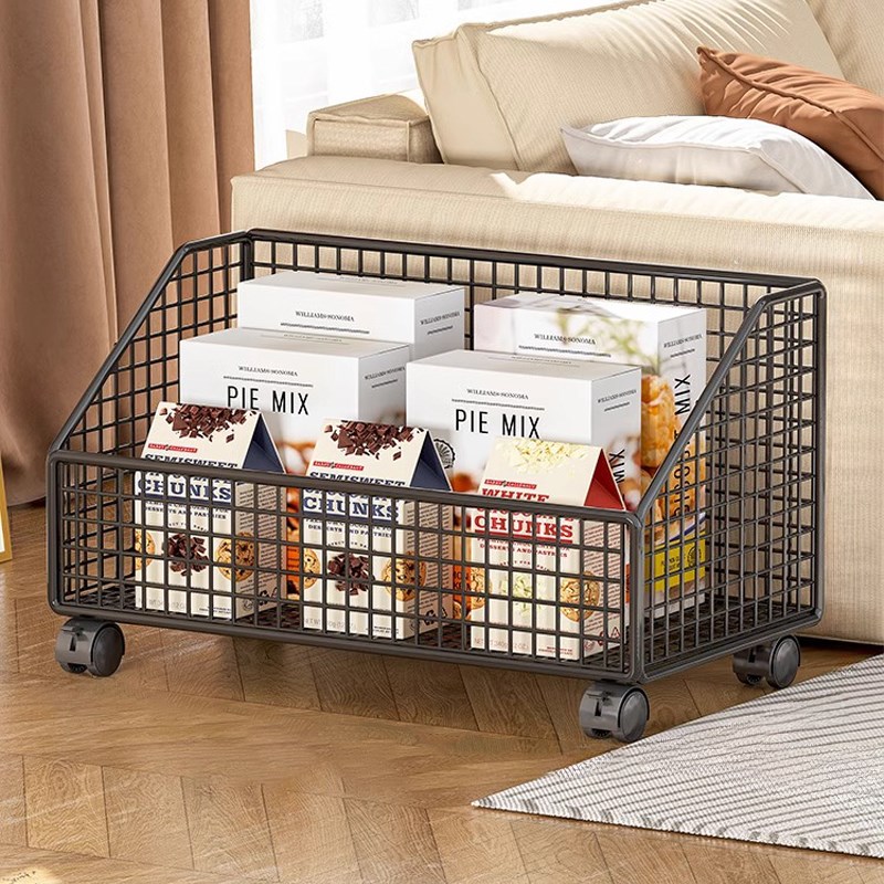多层储物篮斜口置物架带轮零食推车收纳架家用可移动收纳神器客厅