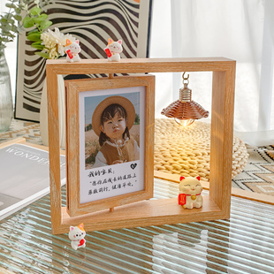 父母寄语孩子旋转相框摆台照片纪念定制6寸儿童卡通双面礼物摆件